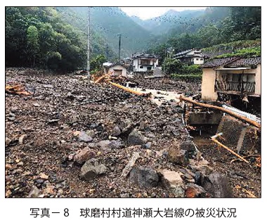 写真8 球磨村村道神瀬大岩線の被災状況
