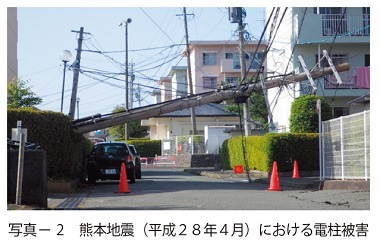 写真2　熊本地震（平成２８年４月）における電柱被害
