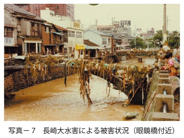 写真7　長崎大水害による被害状況（眼鏡橋付近）
