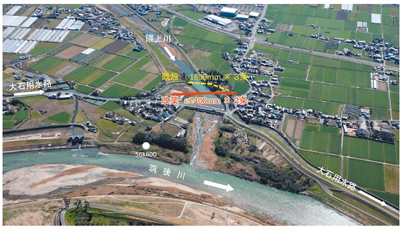 筑後川河川整備事業　上空からの写真