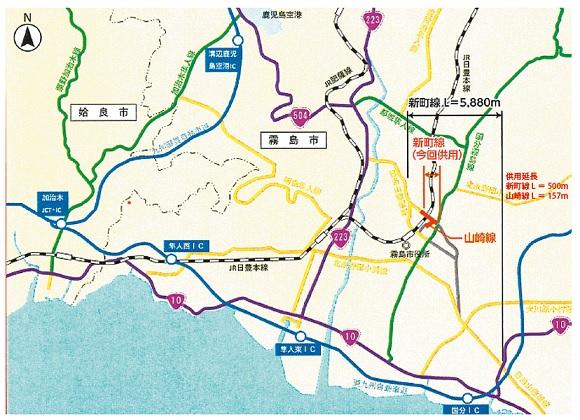 都市計画道路新町線及び山崎線の位置図