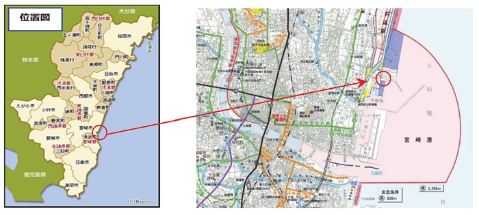 宮崎港の津波避難高台（一ツ葉地区）　位置図