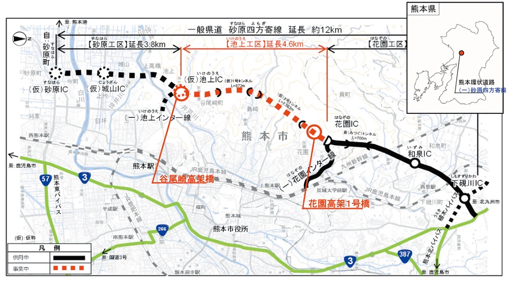 熊本環状道路 一般県道砂原四方寄線　位置図