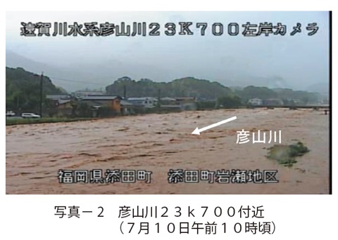 写真2　彦山川２３ｋ７００付近（７月１０日午前１０時頃）