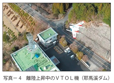 写真4　離陸上昇中のＶＴＯＬ機（耶馬溪ダム）