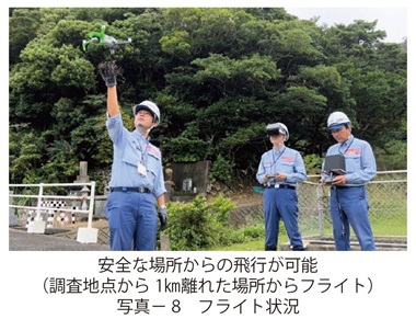 写真8　フライト状況　安全な場所からの飛行が可能（調査地点から1km離れた場所からフライト）