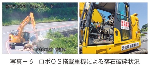 写真6　ロボＱＳ搭載重機による落石破砕状況