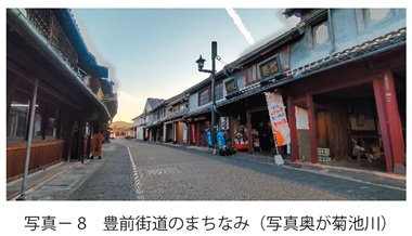 写真8　豊前街道のまちなみ（写真奥が菊池川）