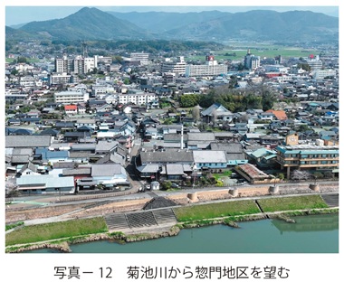 写真12　菊池川から惣門地区を望む