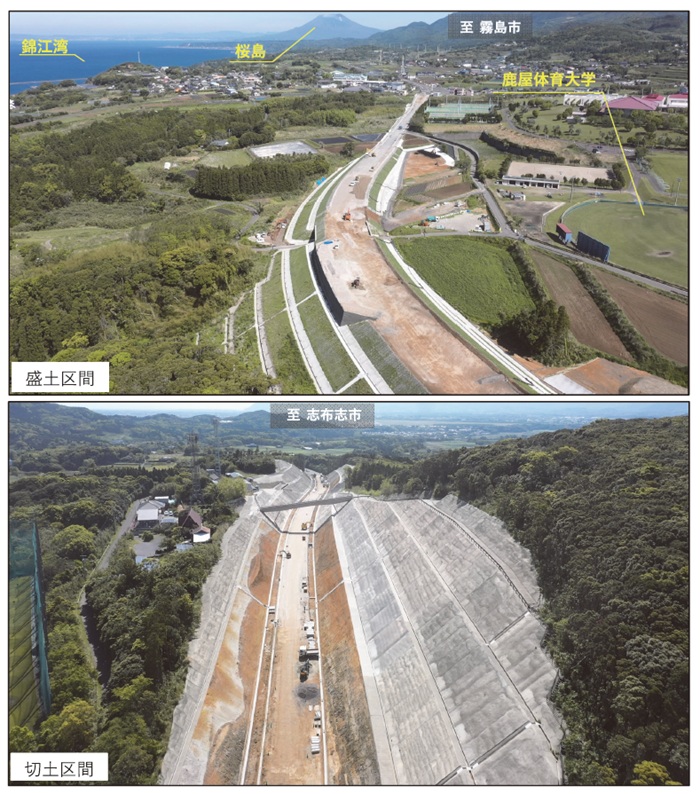 写真　位置図　一般国道220号古江バイパス　盛り土区間　切土区間