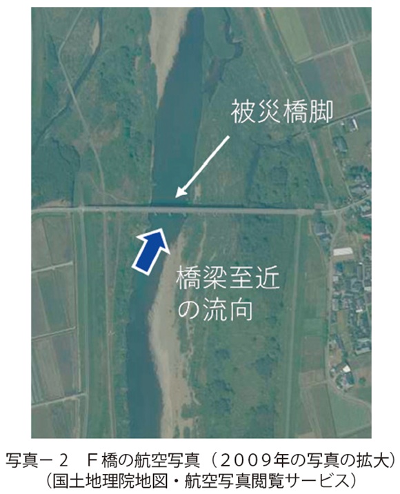 写真2 F橋の航空写真(2009年の写真の拡大)(国土地理院地図・航空写真閲覧サービス)