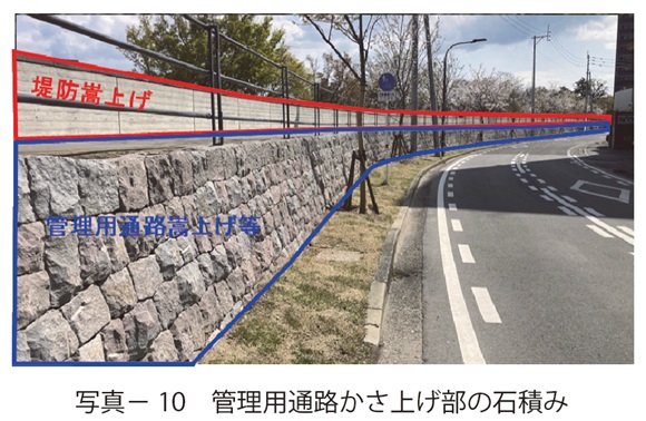 写真10 管理用通路かさ上げ部の石積み