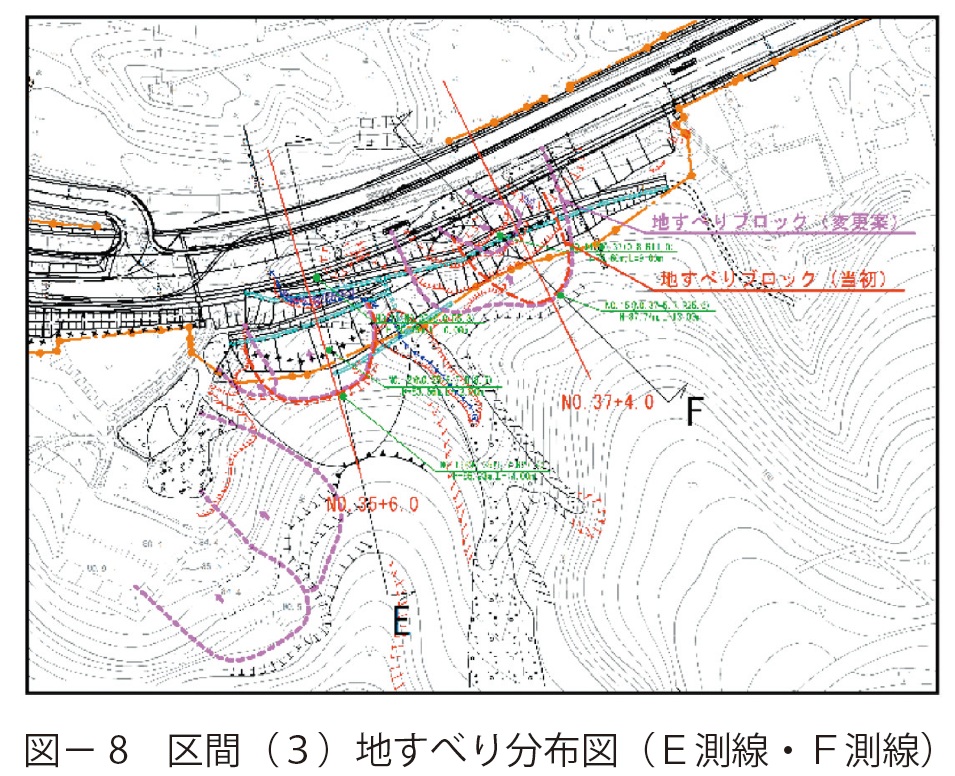 図8　区間（３）地すべり分布図（Ｅ測線・Ｆ測線）