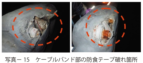 写真15　ケーブルバンド部の防食テープ破れ箇所