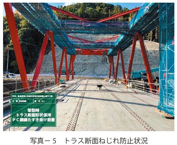 写真5 トラス断面ねじれ防止状況