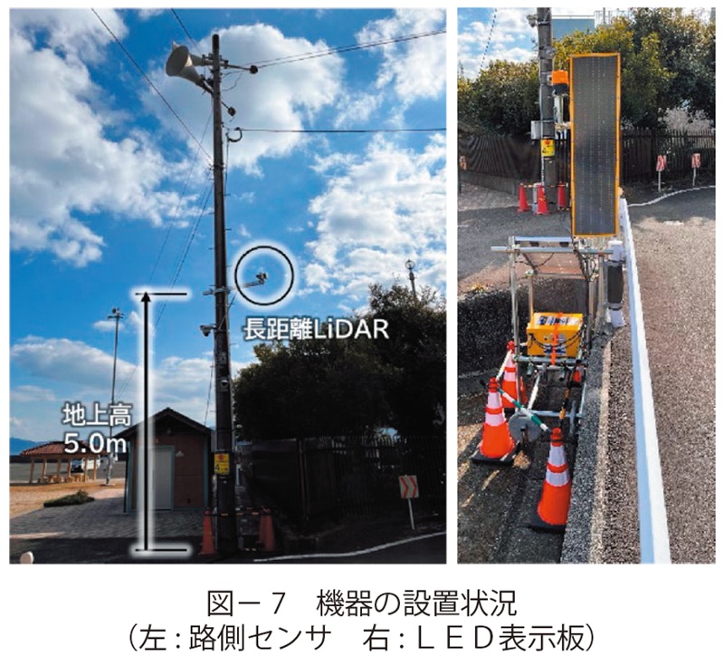 図7　機器の設置状況（左: 路側センサ　右: ＬＥＤ表示板）